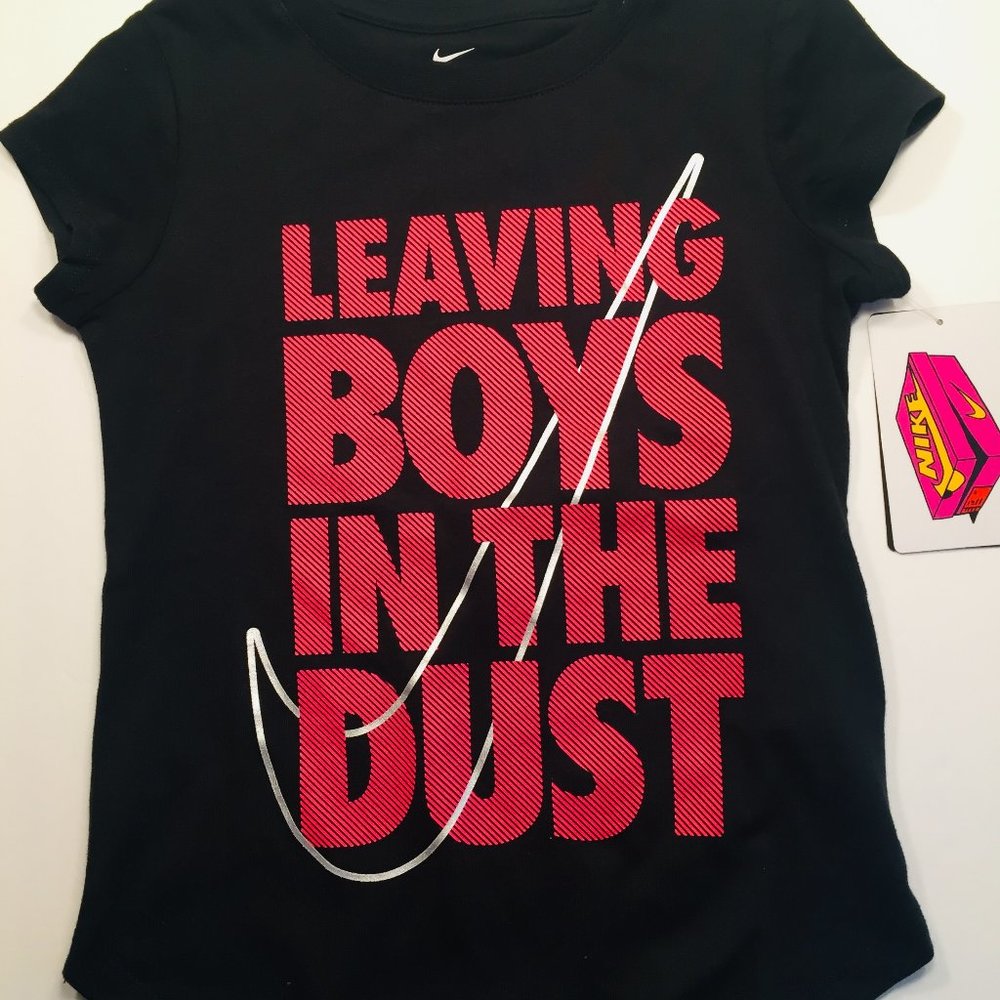 Girls Size 6 L NIKE T Shirt LEAVING BOYS IN THE DUST Black w/ Red NEW Free Ship